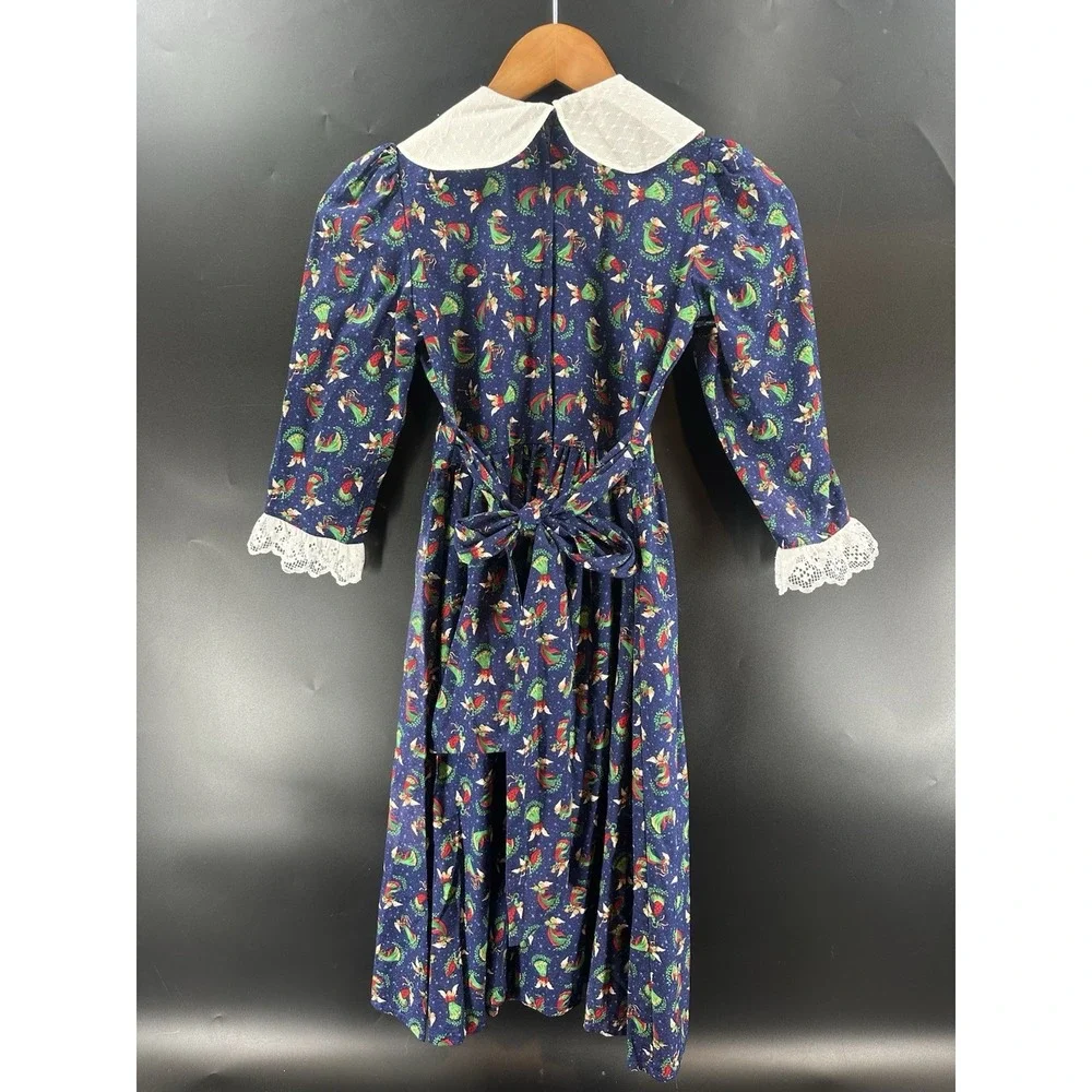 Vintage Handmade Girls Christmas Angel Dress Peter Pan Collar Lace Trim Size 8
